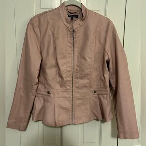 Baccini pink peplum faux leather jacket